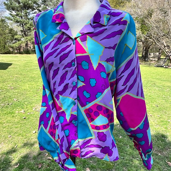 Vintage Campus Casuals of California Abstract Button-Up Blouse - Picture 2 of 9